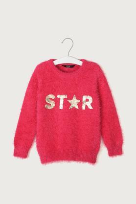 solid-nylon-round-neck-girls-sweater---dark-pink