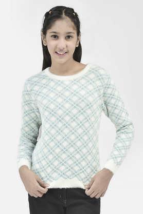 jacquard-blended-fabric-regular-fit-girls-sweater---white