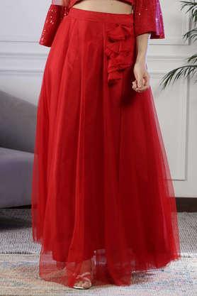 Regular Fit Ankle Length Polyester Women's Festive Wear Skirt - Red