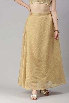 Printed Polyester Mid Rise Womens Festive Skirt - Gold