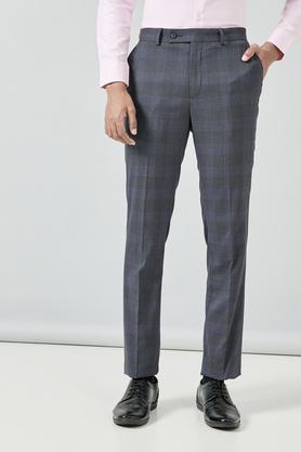 Checks Polyester Viscose Slim Fit Mens Trousers - Dark Grey