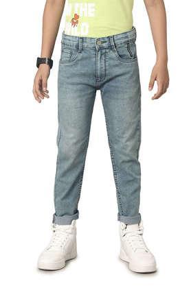 Solid Cotton Regular Fit Boys Jeans - Blue