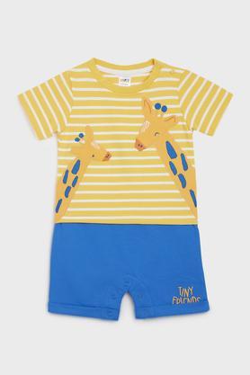 Embroidered Cotton Above Knee Infant Boys Rompers - Yellow