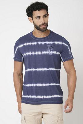 Printed Cotton Round Neck Men's T-Shirt - Indigo