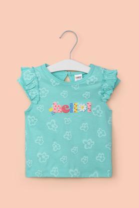 Printed Cotton Round Neck Infant Girl's T-Shirt - Green