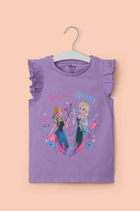 Solid Cotton Round Neck Girl's T-Shirt - Lavender