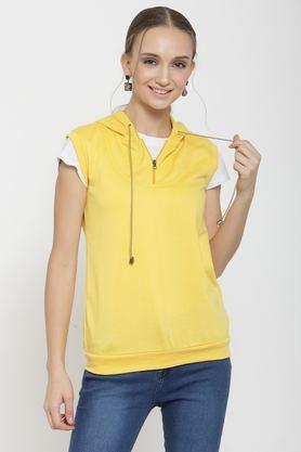 Solid Blended Hooded Women's Sweatshirt - Yellow