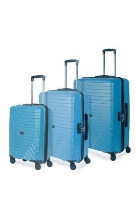 Groove Set of 3 Polypropylene Blue Trolley Bags(55 cm,65 cm,75 cm) With 8 Wheels And TSA Lock - Blue