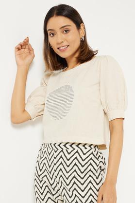 Kantha Embroidery Crop Top - Off White