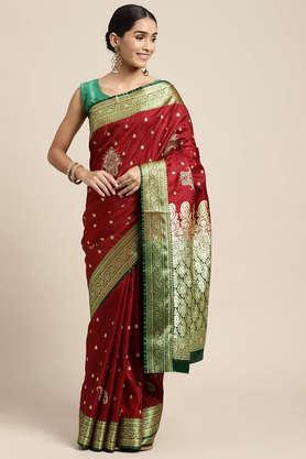 women's-maroon-banarasi-katan-silk-saree-with-blouse-piece---maroon