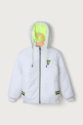 Solid Polyester Hood Boys Jacket - White