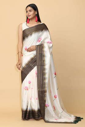 Floral Silk Festive Wear Women's Saree - White