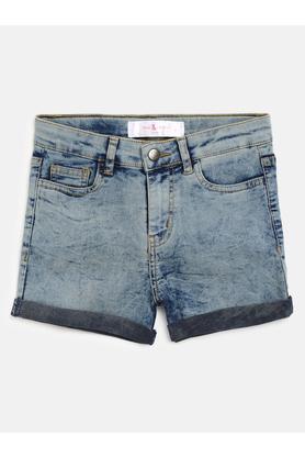 Solid Cotton Blend Regular Fit Girls Shorts - Blue