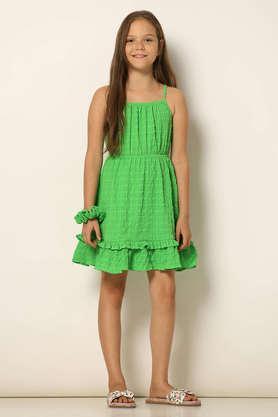 Solid Polyester Regular Fit Girls Dress - Green