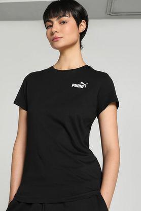 Solid Cotton Round Neck Women's T-Shirt - Black