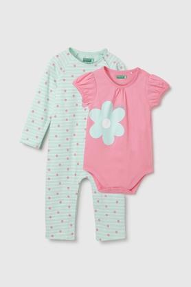 Solid Cotton Infant Girls Rompers - Mint