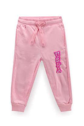 Structured Cotton Regular Fit Girls Track Pants - Pink