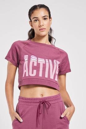 Printed Regular Fit Cotton Women's Active Wear T-Shirt - Mauve