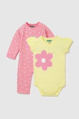 Solid Cotton Infant Girls Rompers - Yellow