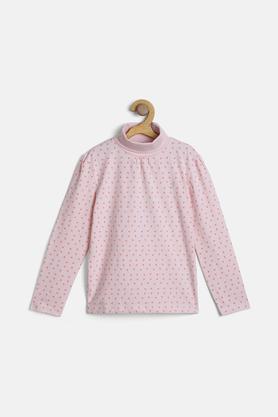 Printed Cotton Turtle Neck Girls Sweatshirt - Blush