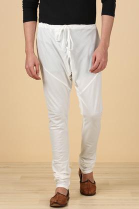 Solid Poly Silk Slim Fit Men's Churidar - Off White