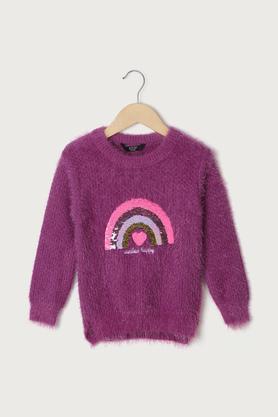 solid-nylon-round-neck-girls-sweater---purple