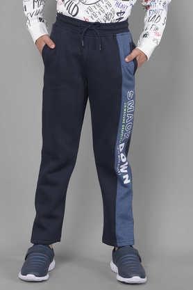 Typographic Blended Fabric Regular Fit Boys Joggers - Navy