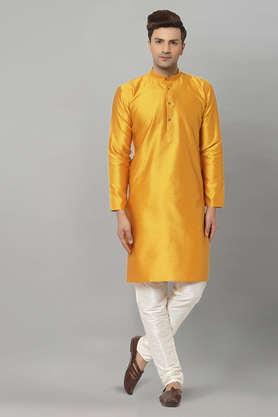 Motif Silk Blend Regular Fit Men's Kurta - Yellow
