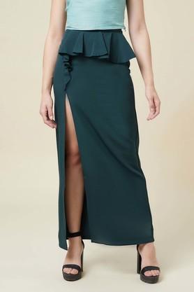 Abstract Polyester Full Length Women's Casual Skirt - Green