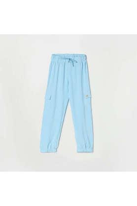 Solid Polyester Regular Fit Girls Joggers - Light Blue