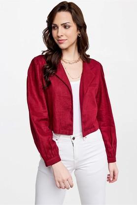 Solid Linen Regular Fit Women's Casual Jacket - Red