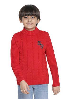 Solid Acrylic Turtle Neck Boys Sweater - Red