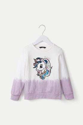 Printed Cotton Round Neck Girls Sweatshirt - Lilac