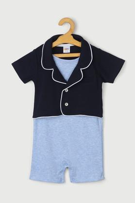 Solid Cotton Above Knee Infant Boys Rompers - Navy