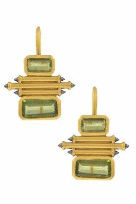 Sterling Silver Gold Plated Peridot Double Rectangle Taveez Earrings