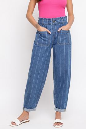 stripes-cotton-regular-fit-women's-jeans---blue