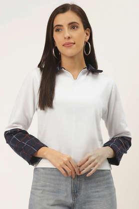 Checks Blended Collared Women's Sweatshirt - White