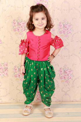 Printed Polyester Regular Fit Infant Girls Ethnic Set - Pink