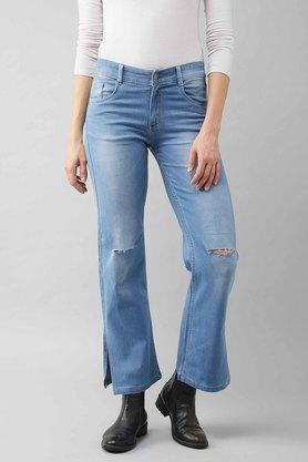 Wide Leg Regular Denim Womens Jeans - Light Blue
