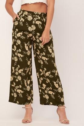 Floral Full Length Rayon Women's Palazzo - Olive