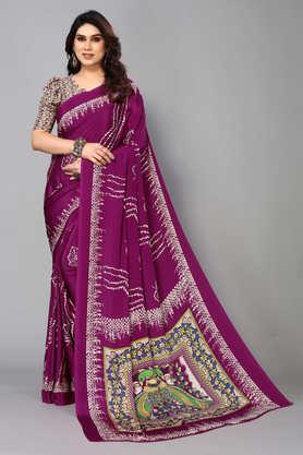 Printed Crepe Designer Women's Saree with Blouse Piece - Purple