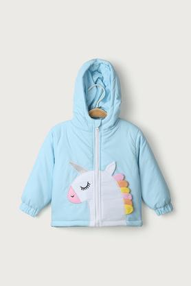 Solid Cotton Hooded Infant Girls Sweater - Sky Blue