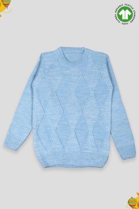 Animal Print Wool Round Neck Kids Sweater - Sky Blue