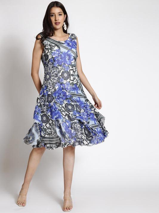 floral-printed-round-neck-fit-&-flare-dress