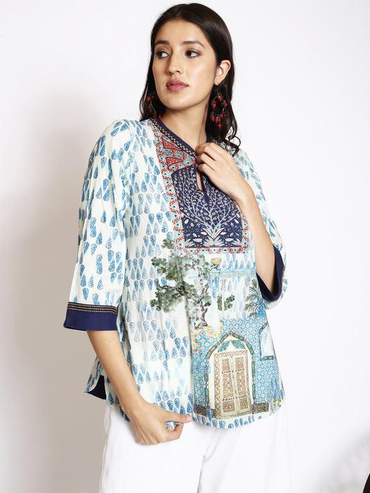 ethnic-motifs-printed-mandarin-collar-cotton-a-line-top