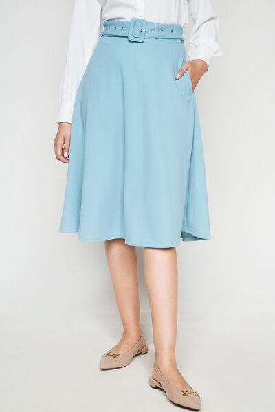 Blue Flared Midi Skirt