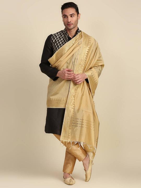 men's-gold-silk-dupatta-for-kurta/sherwani/achkan
