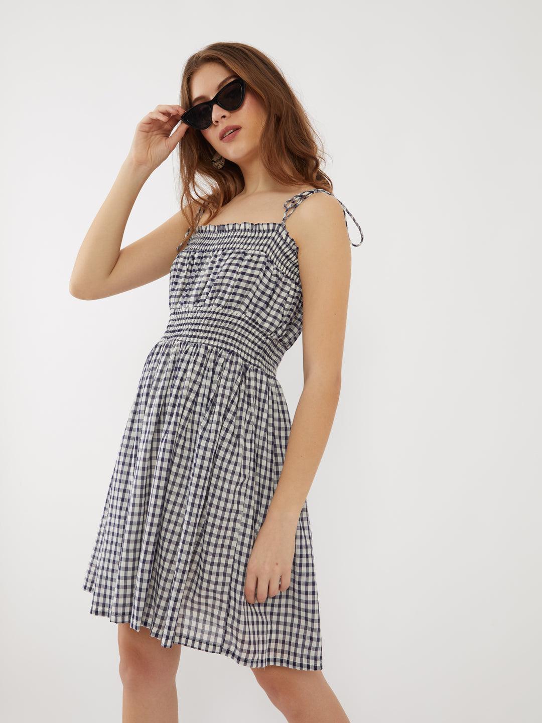 navy-checked-tie-up-short-dress-for-women