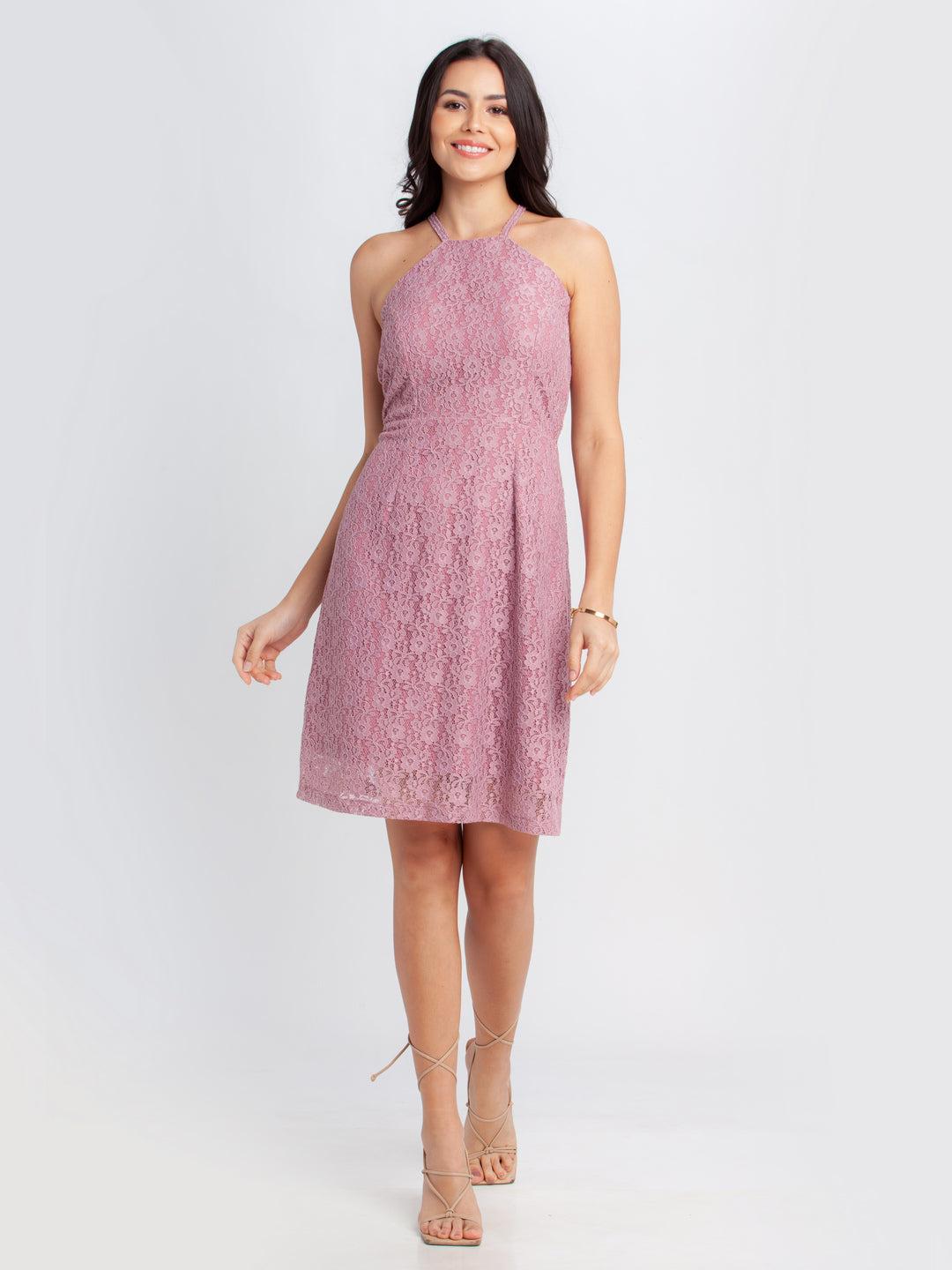 pink-lace-strappy-short-dress-for-women