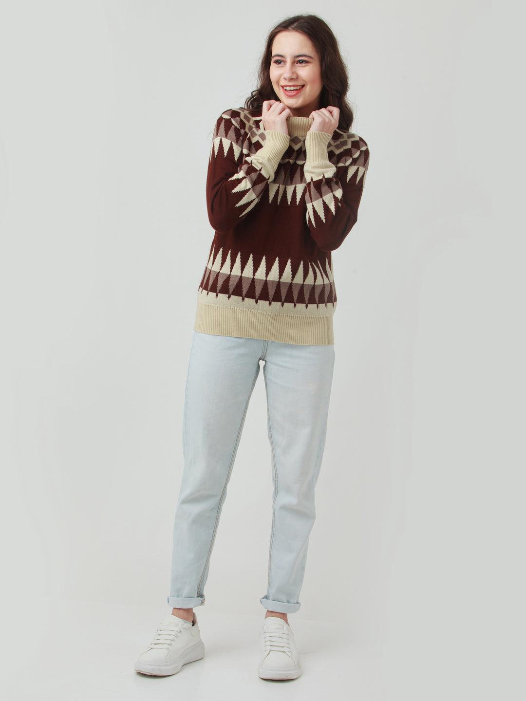 Brown Solid Straight Sweater For Women